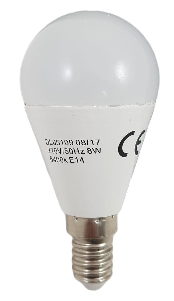 Bec Led Sferic E14, model G45, 8W=60W, lumina rece
