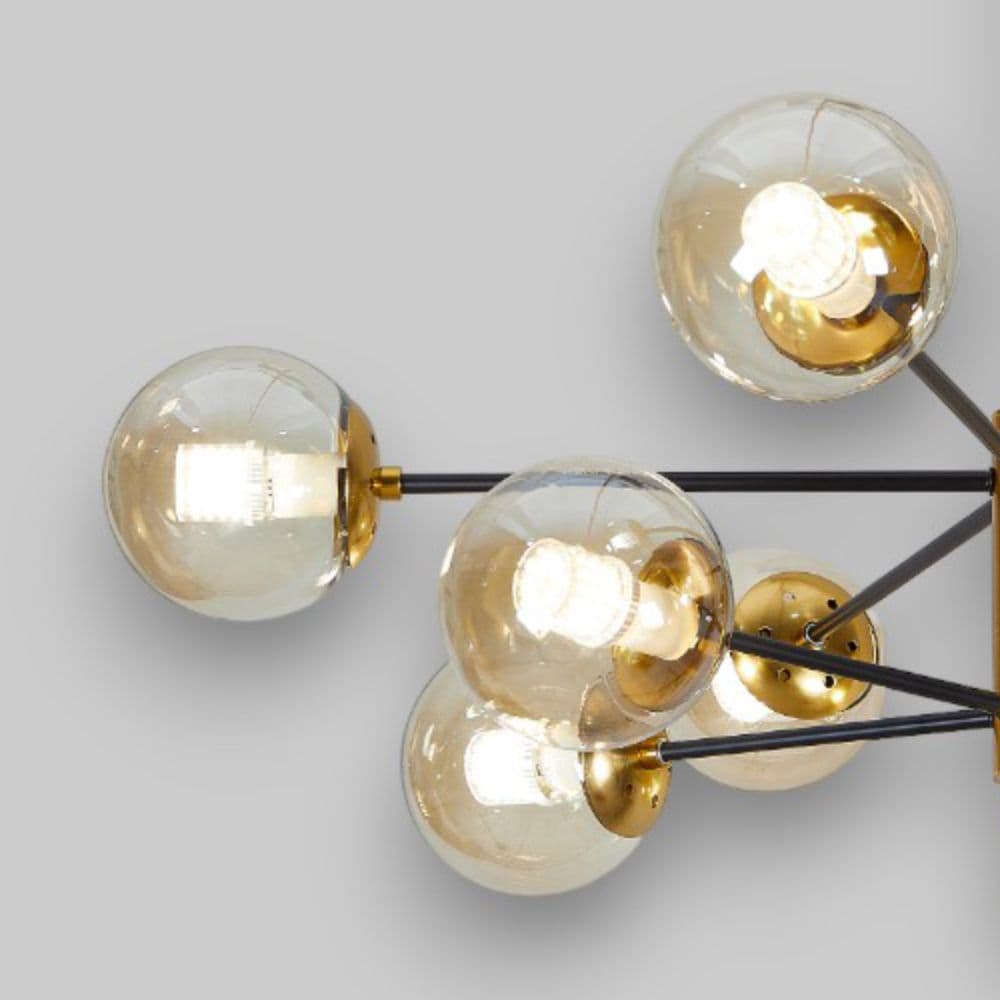 Lustra Suspendata Cu Abajur Helios 10, 88 x 74 cm, Glob Ø 13cm, 10x10W E27