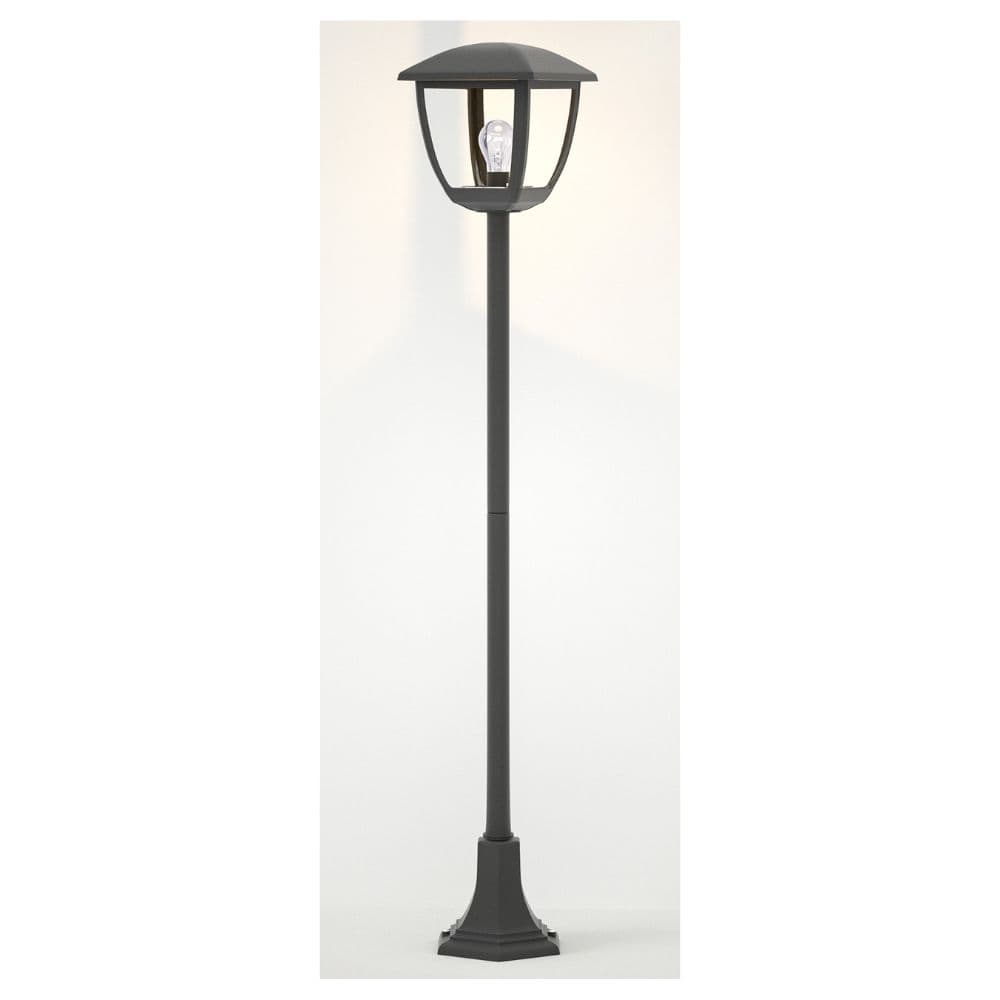 Stalp de gradina negru rotund,difuzor sticla, 1200x185x190mm