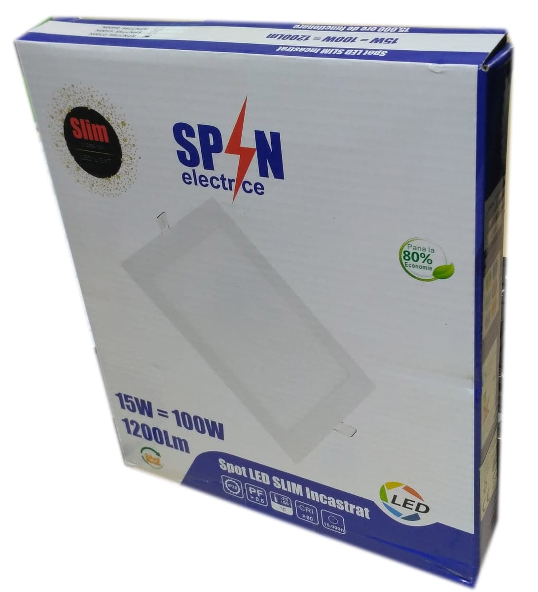 Spot Led Slim incastrat Patrat 193x193mm, 15W=100W, 2700K, lumina calda