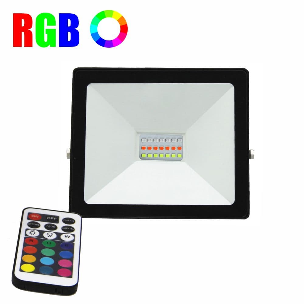 Proiector LED RGB - 16 culori + 4 jocuri de culori, 20W, IP65, telecomanda IR cu 21 taste 118x90mm