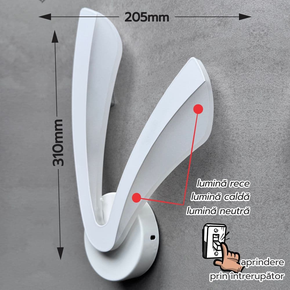 Aplica LED perete dormitor 15W/1200LM/3000K/4000K/6500K