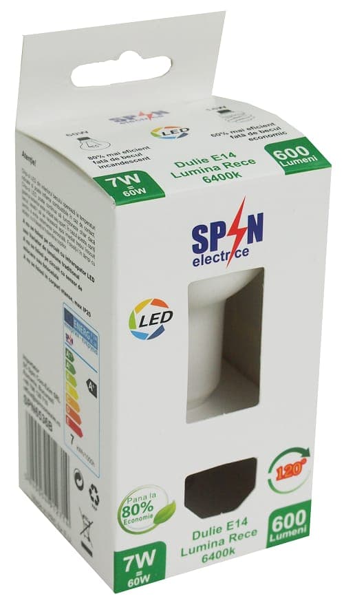 Bec E14, model R50, 7W=60W, lumina rece