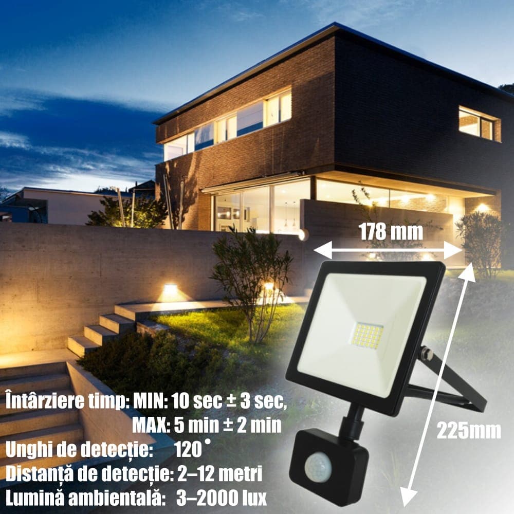 Proiector Led cu senzor 50W=200W,SMD Galaxy 6000K, lumina rece 225x178mm