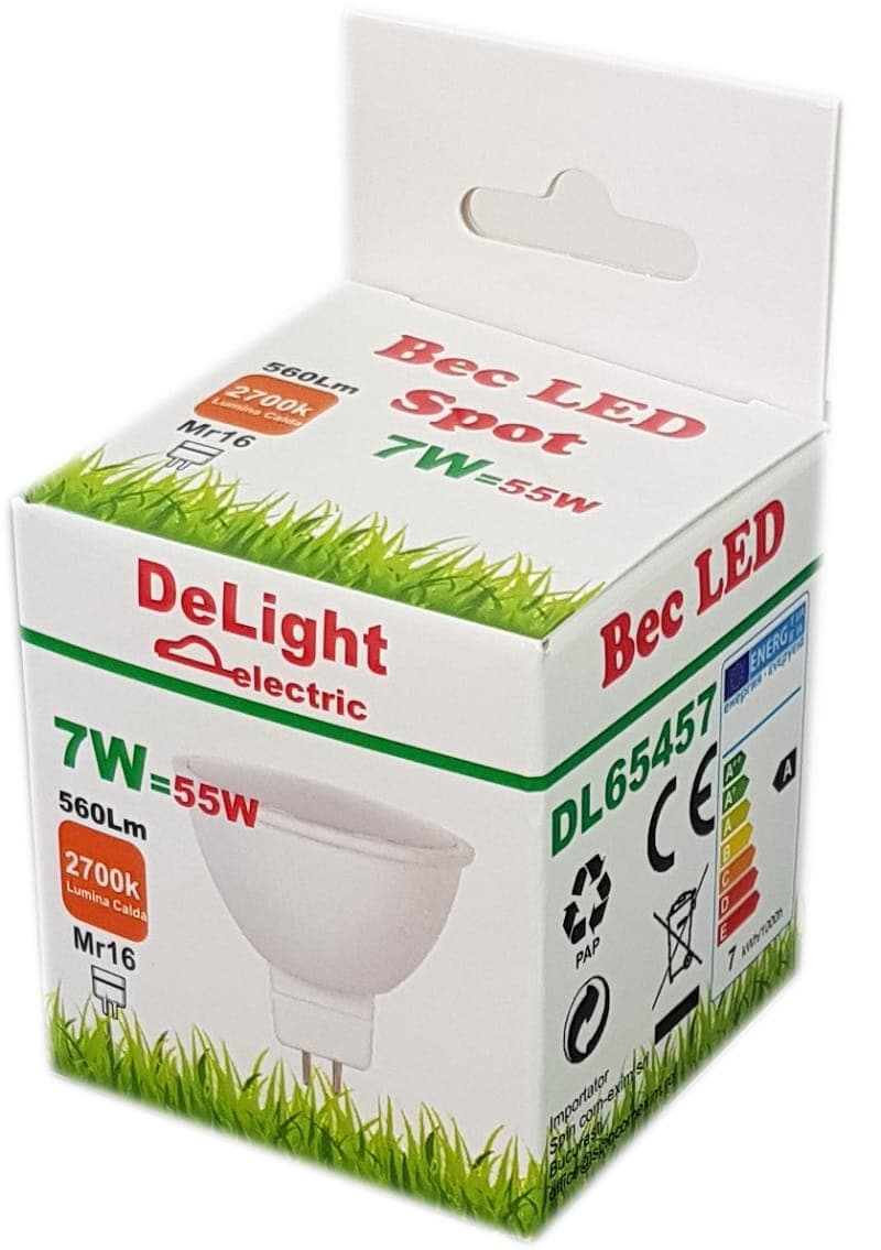 Bec Led MR16, model R50, 7W=55W, 2700K, lumina calda