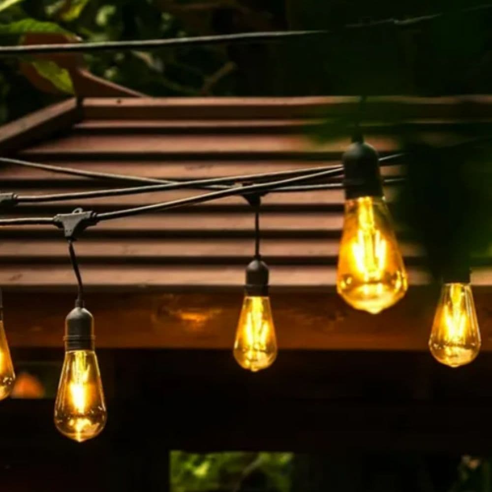 Pachet ghirlanda 10m, E27, IP65 cu 10 becuri  LED Filament Amber 8W