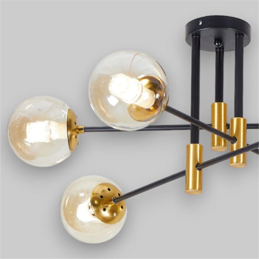Lustra Suspendata Cu Abajur Orion 6, 76 x 30 cm, Glob Ø 13cm, 6x10W E27