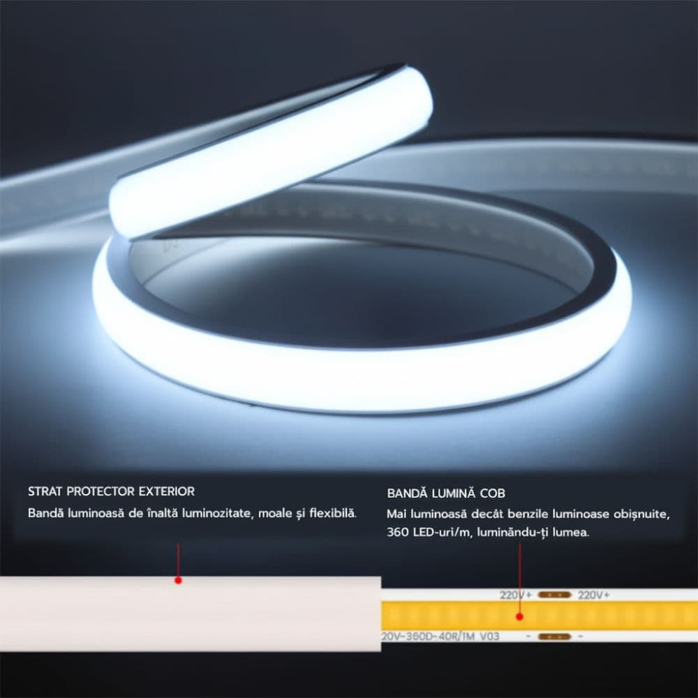 Banda led COB 10W/m 220V 6000K