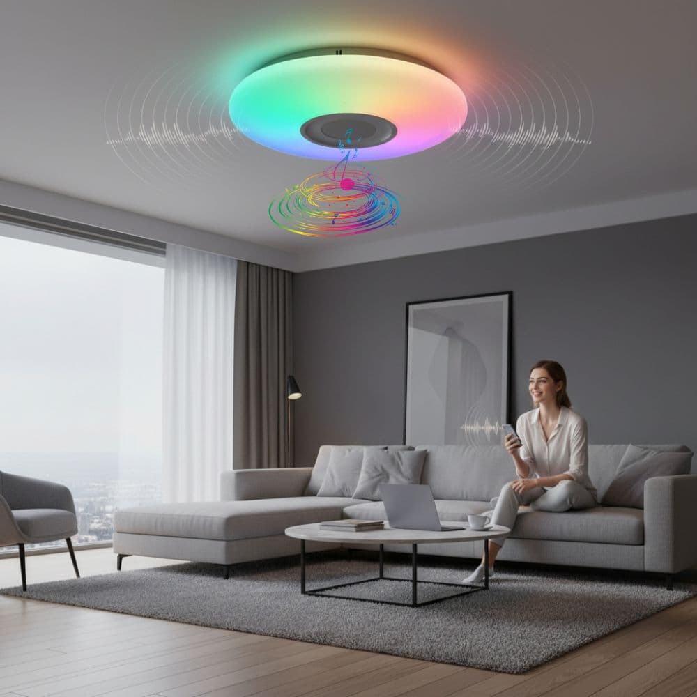 Plafoniera LED SMART cu muzica, 24W, 390x62mm, RGB+W