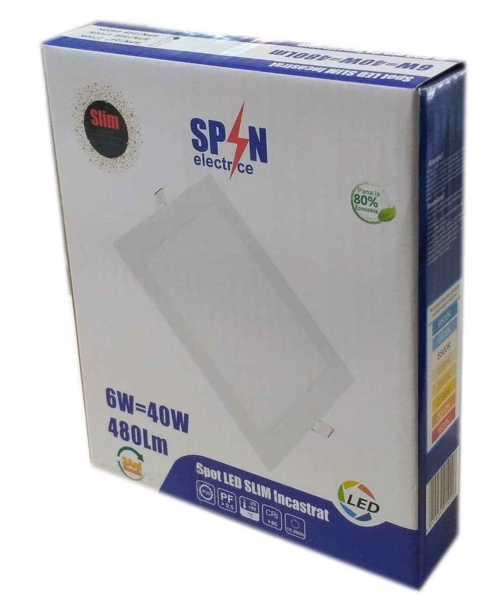 Spot Led Slim incastrat Patrat 120x120mm, 6W=40W, 2700K, lumina calda