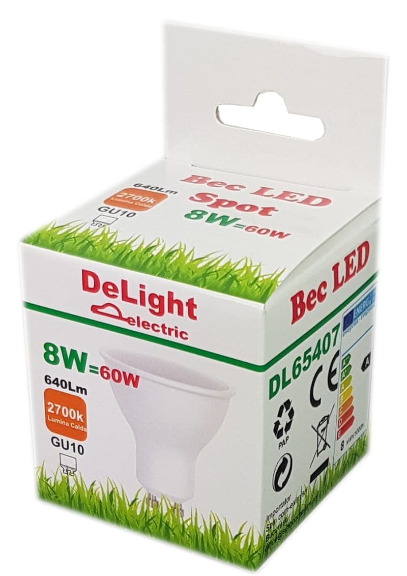 Bec Led GU10, model R50, 8W=60W, lumina calda