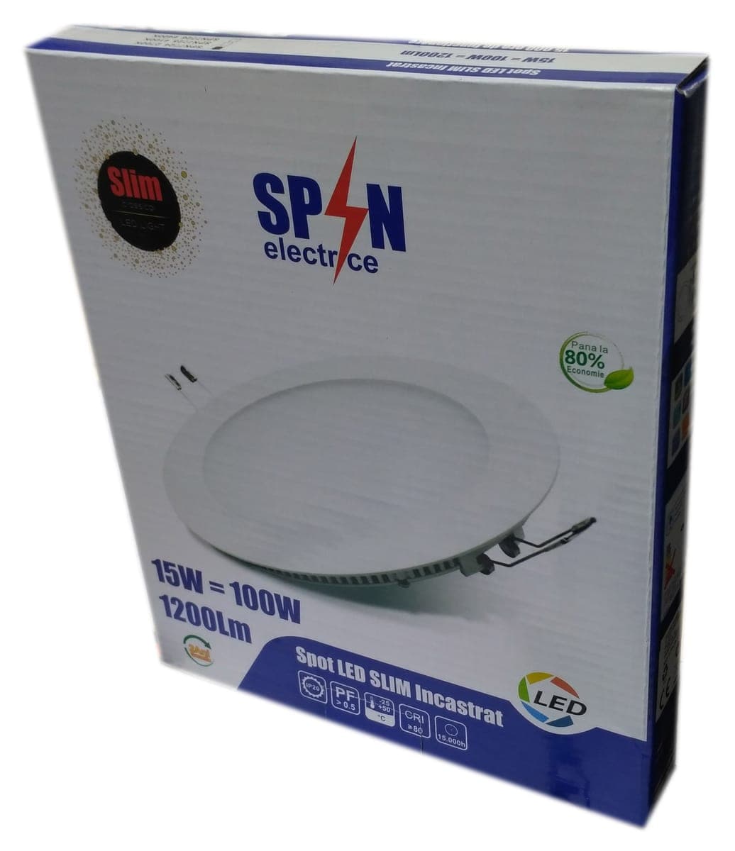 Spot Led Slim incastrat Ø192, 15W=100W, 2700K, lumina calda