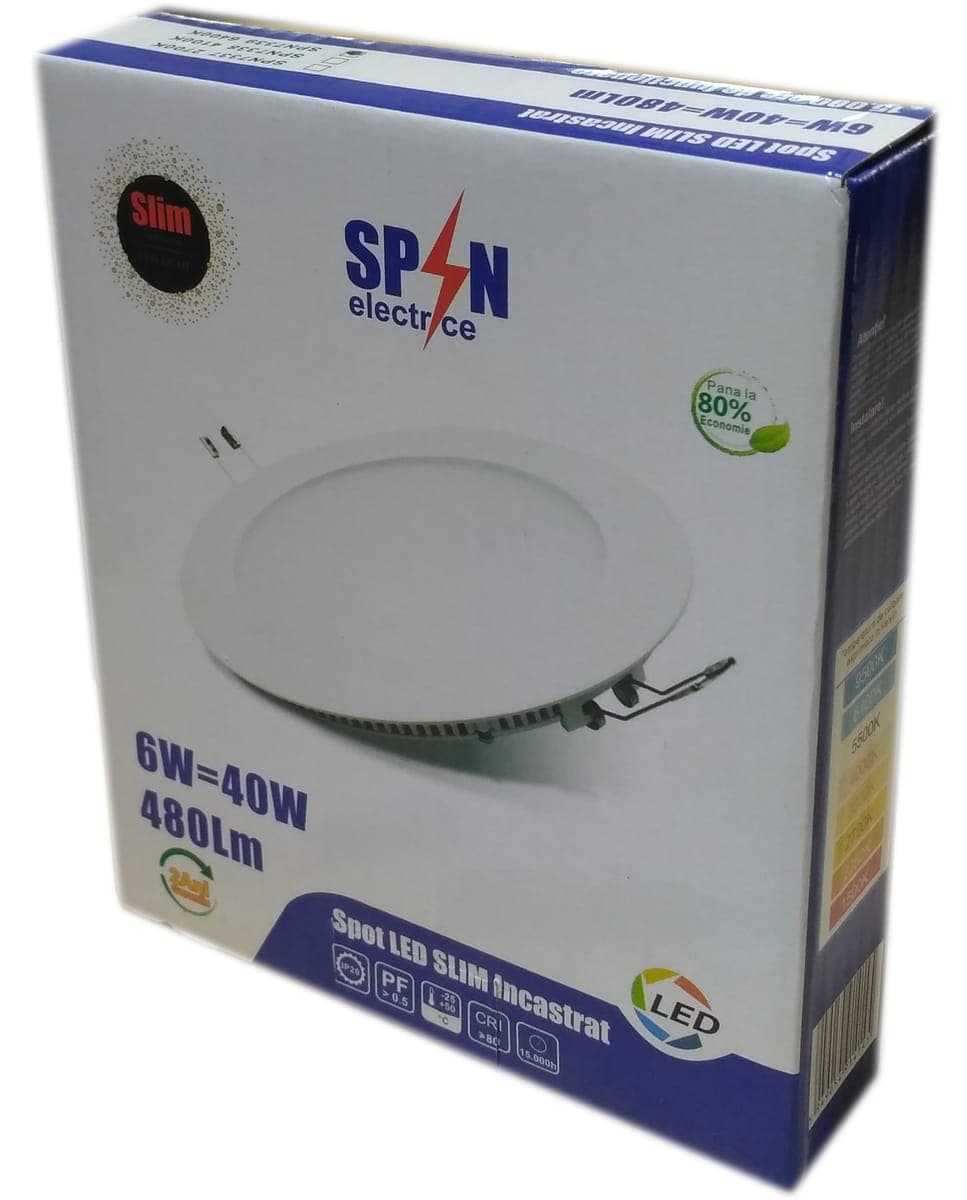 Spot Led Slim incastrat Ø118, 6W=40W, 2700K, lumina calda