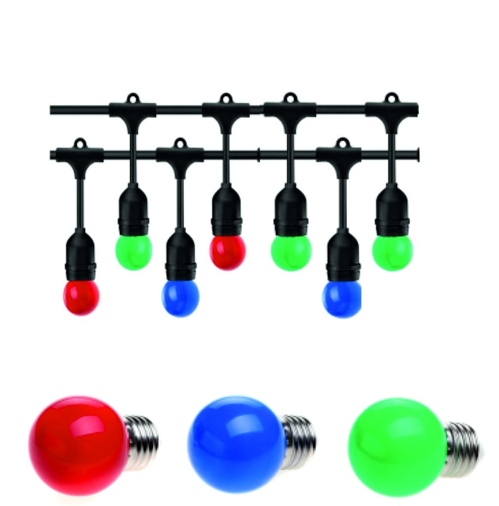 Pachet ghirlanda cu pendule 10m, E27, IP65 cu 10 becuri LED colorate 1W