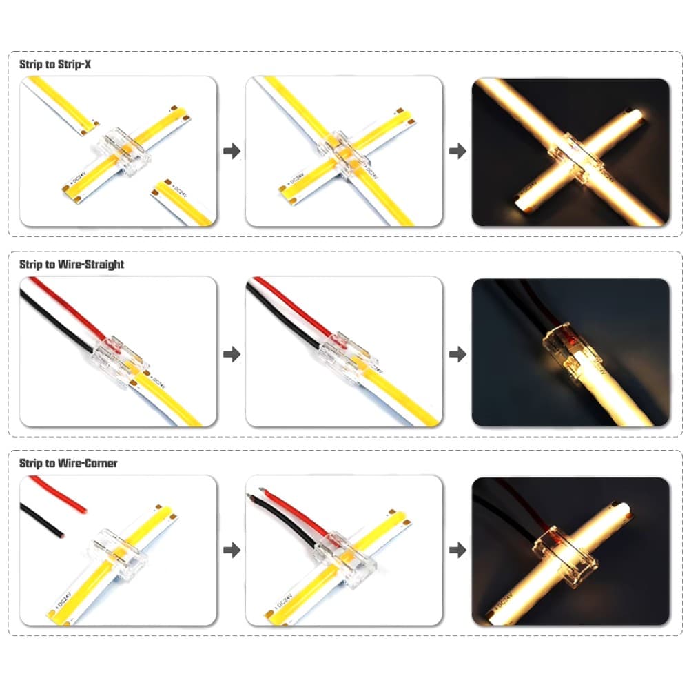 Conector rapid multifuncțional 9 în 1 pentru bandă LED de 8 mm cu 2 fire