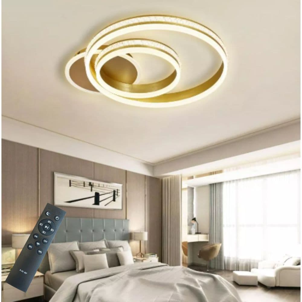 Lustra LED Dormitor Cercuri 122W – 5900lm, Telecomanda, 2 Cercuri Concentrice