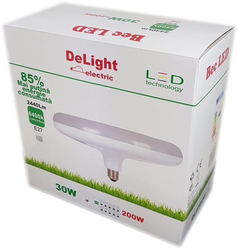 Bec E27 model UFO, 30W=200W, lumina rece