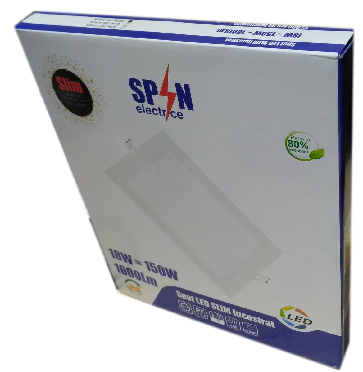 Spot Led Slim incastrat Patrat 225x225mm, 18W=150W, 6400K, lumina rece