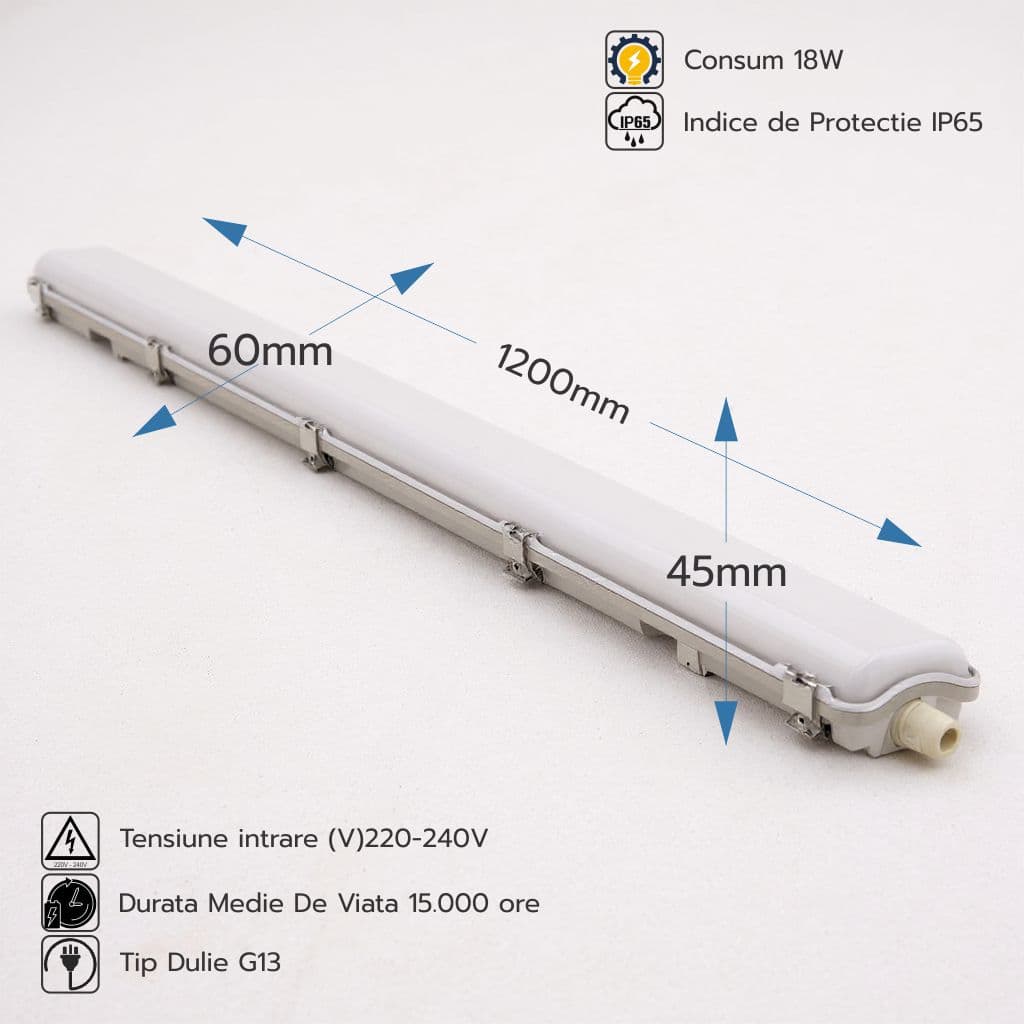 Corp Neon IP65 1X18W (Pentru Tub LED 120 cm)