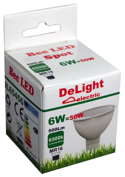 Bec Led Mr16 model R50, 6W=50W, 6500K, lumina rece