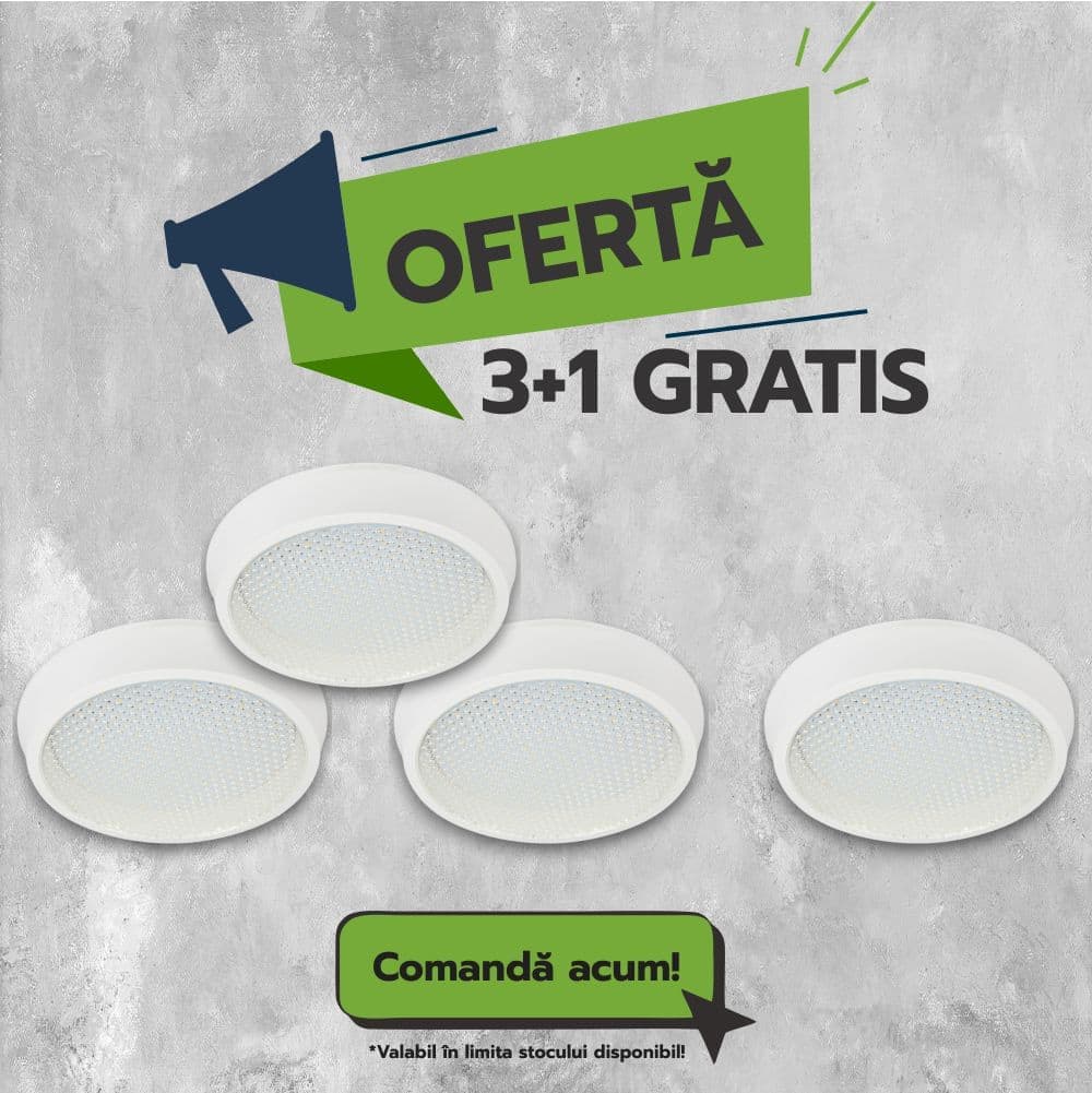 Plafoniera baie LED Volans rotunda 20W=170W, 225x35mm, 3000K, lumina calda, 3+1GRATIS