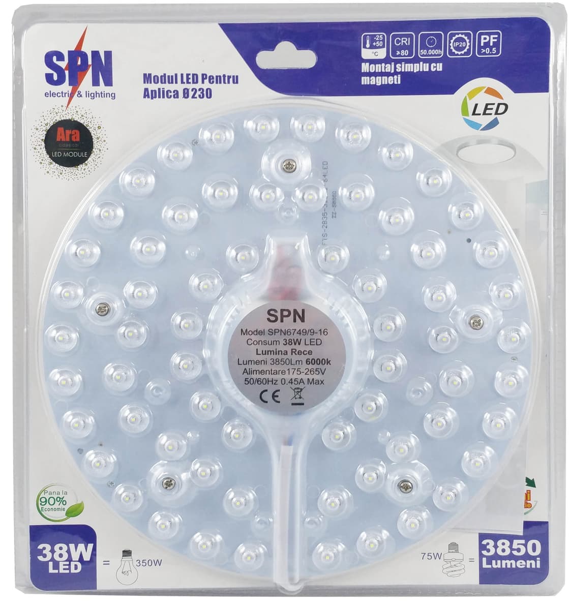 Modul Led pt Aplica Fi252, 48W=350W, 3000K, lumina calda