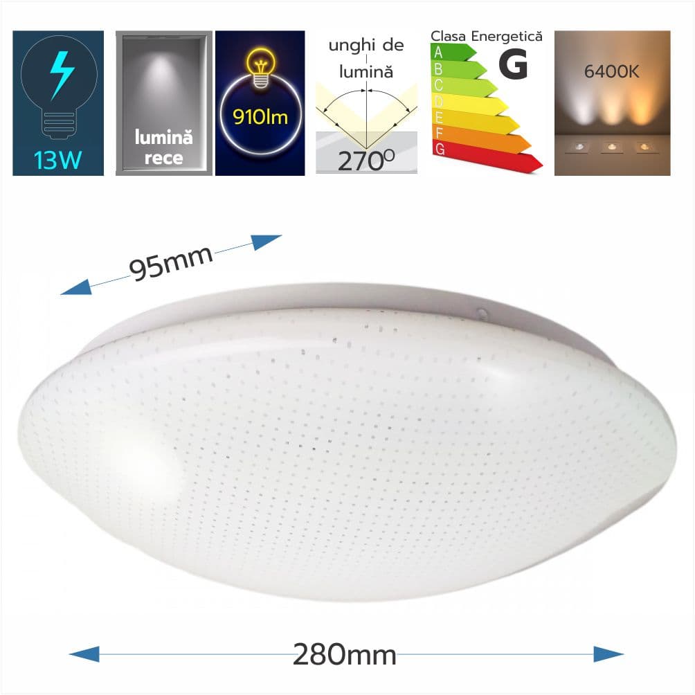 Plafoniera LED Star 13W=75W, 280x95mm, 6500K, lumina rece