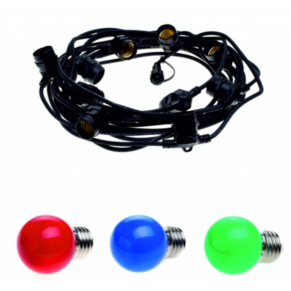 Pachet ghirlanda 10m, E27, IP65 cu 10 becuri LED colorate 1W