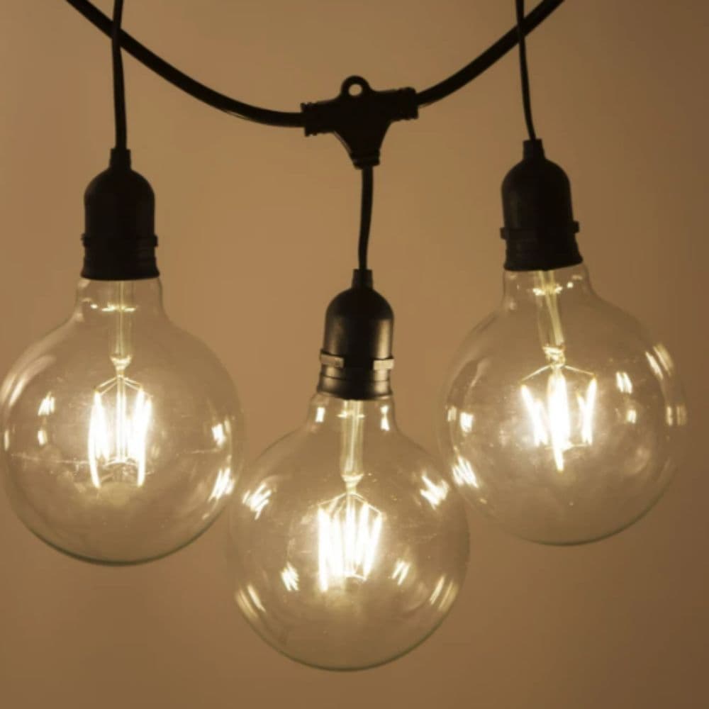 Pachet ghirlanda cu pendule 10m, E27, IP65 cu 10 becuri  LED Filament Amber 4W