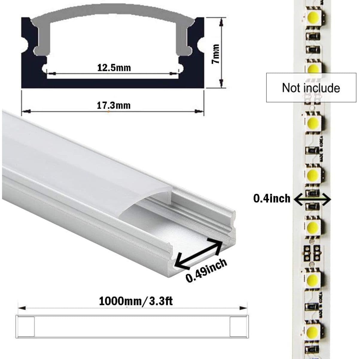 Profil banda LED usor convex, montaj aplicat, aluminiu, lungime 1 m