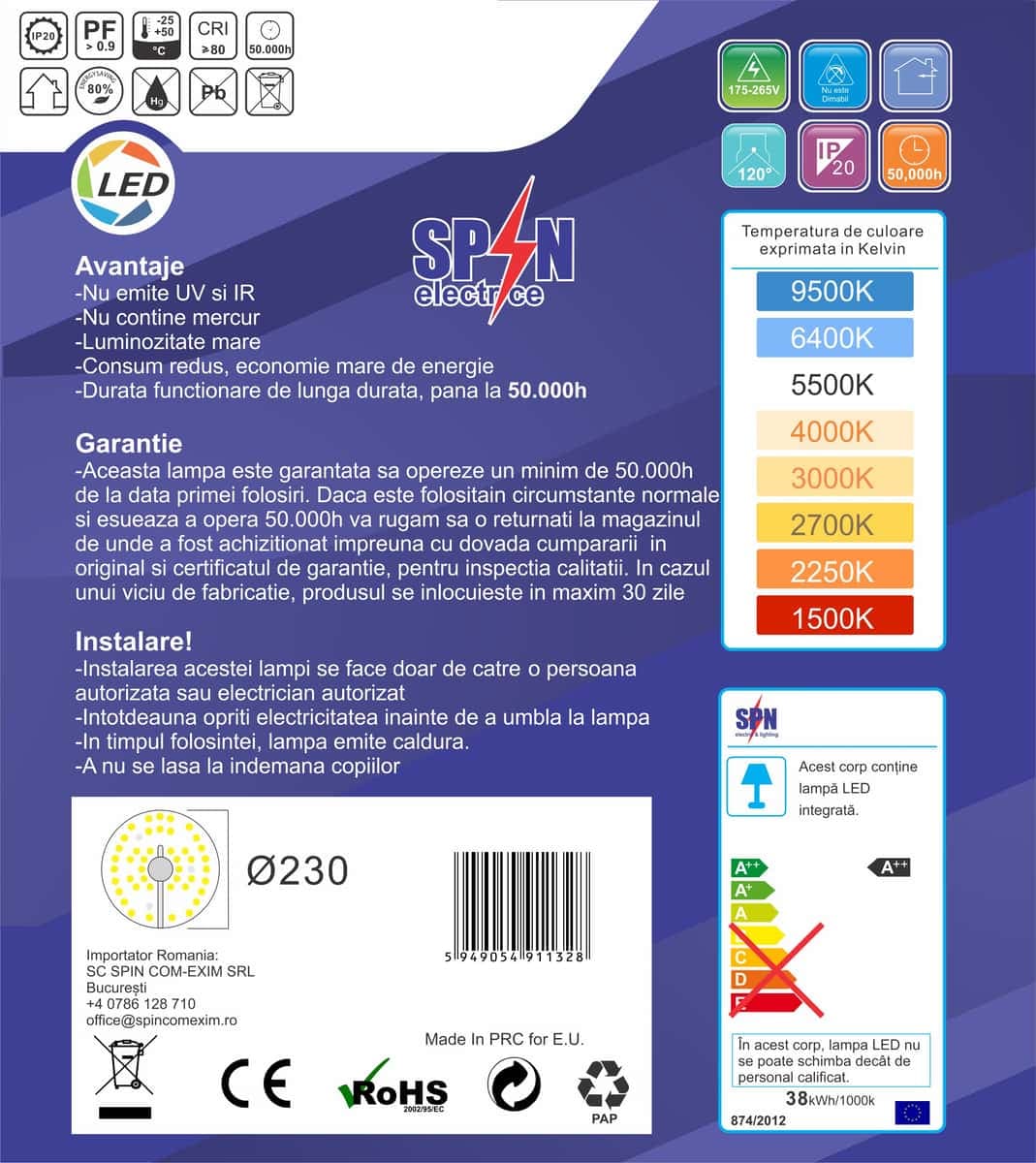 Modul Led pt Aplica Fi252, 48W=350W, 3000K, lumina calda