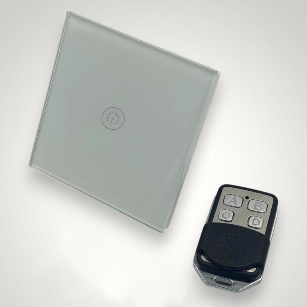 Intrerupator touch simplu + telecomanda RF, cu panou de sticla, alb