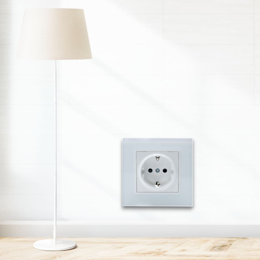 Priza simpla cu rama din sticla alba
