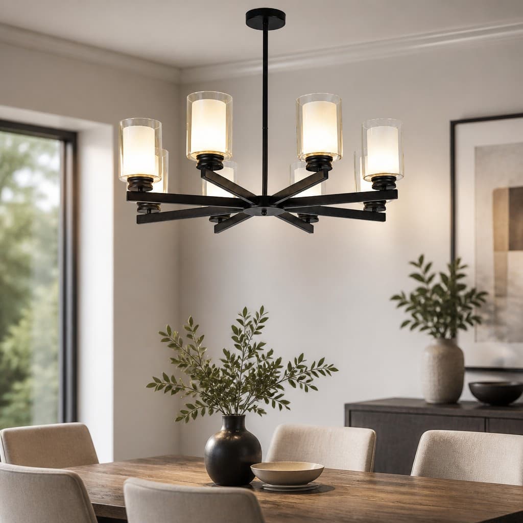 Lustra Tavan Cu Dulie 8 Brate Titan Black,86 x 59 cm, 8XE27 max 10W