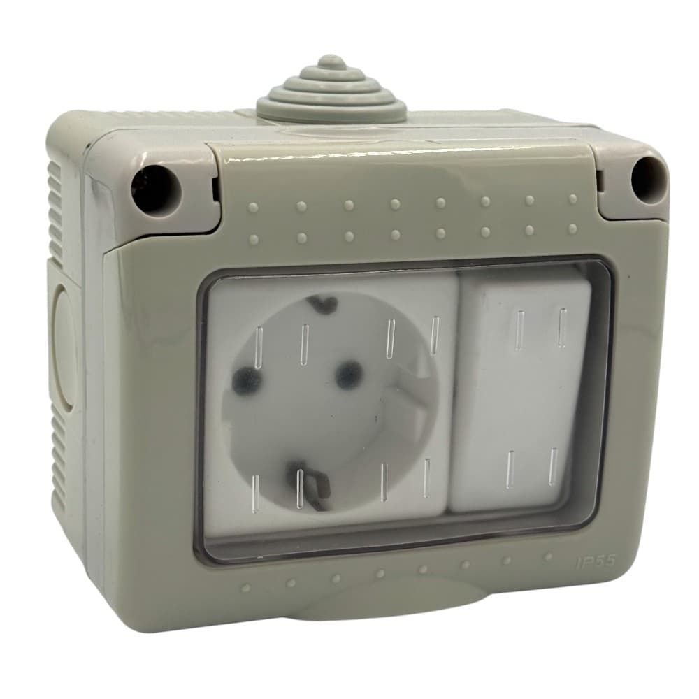 Priza cu intrertupator Aplicat cu capac folie Antigron IP55