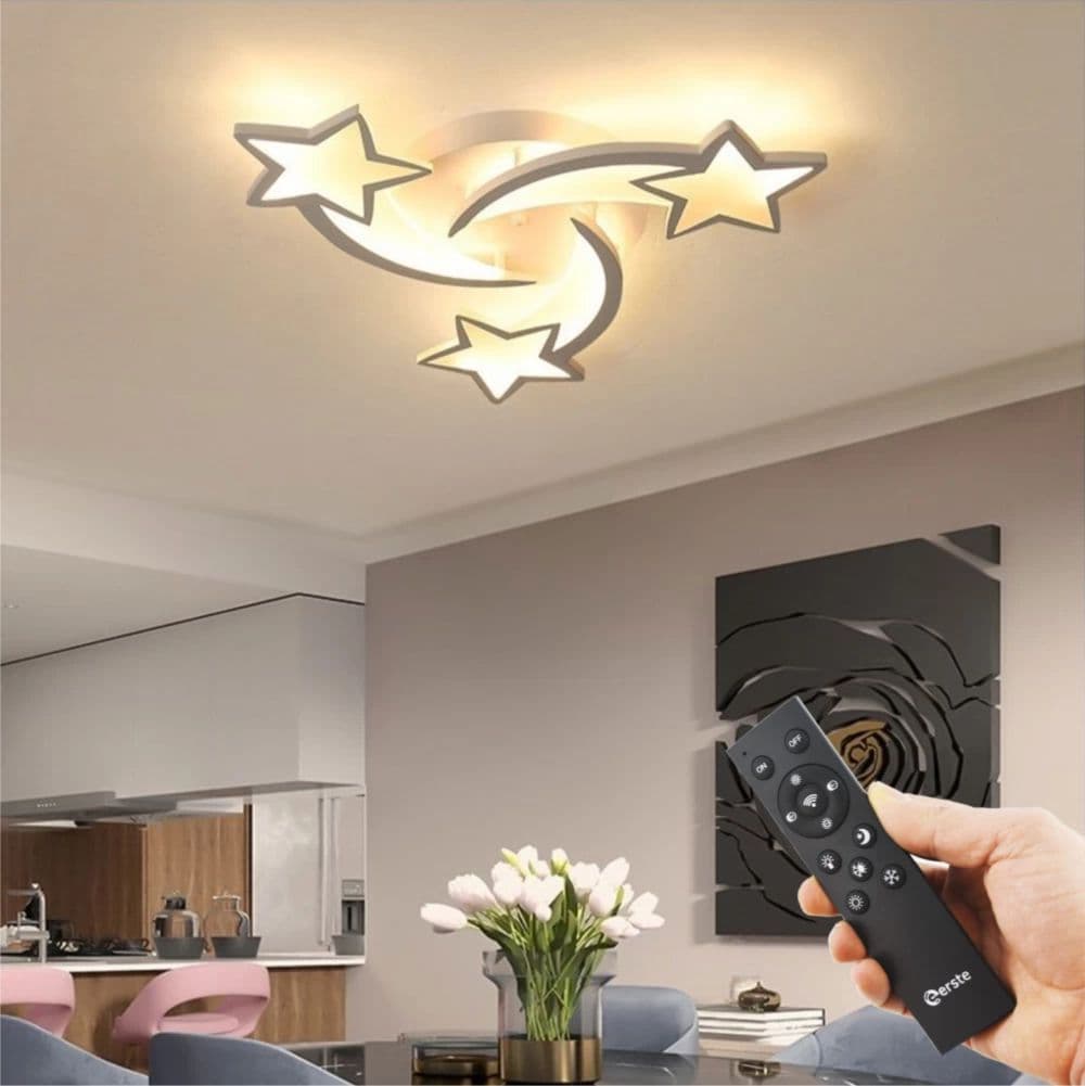 Lustra LED Forma Stea 3 Brate 62W – Dimabila, Telecomanda IR, 3 Temperaturi