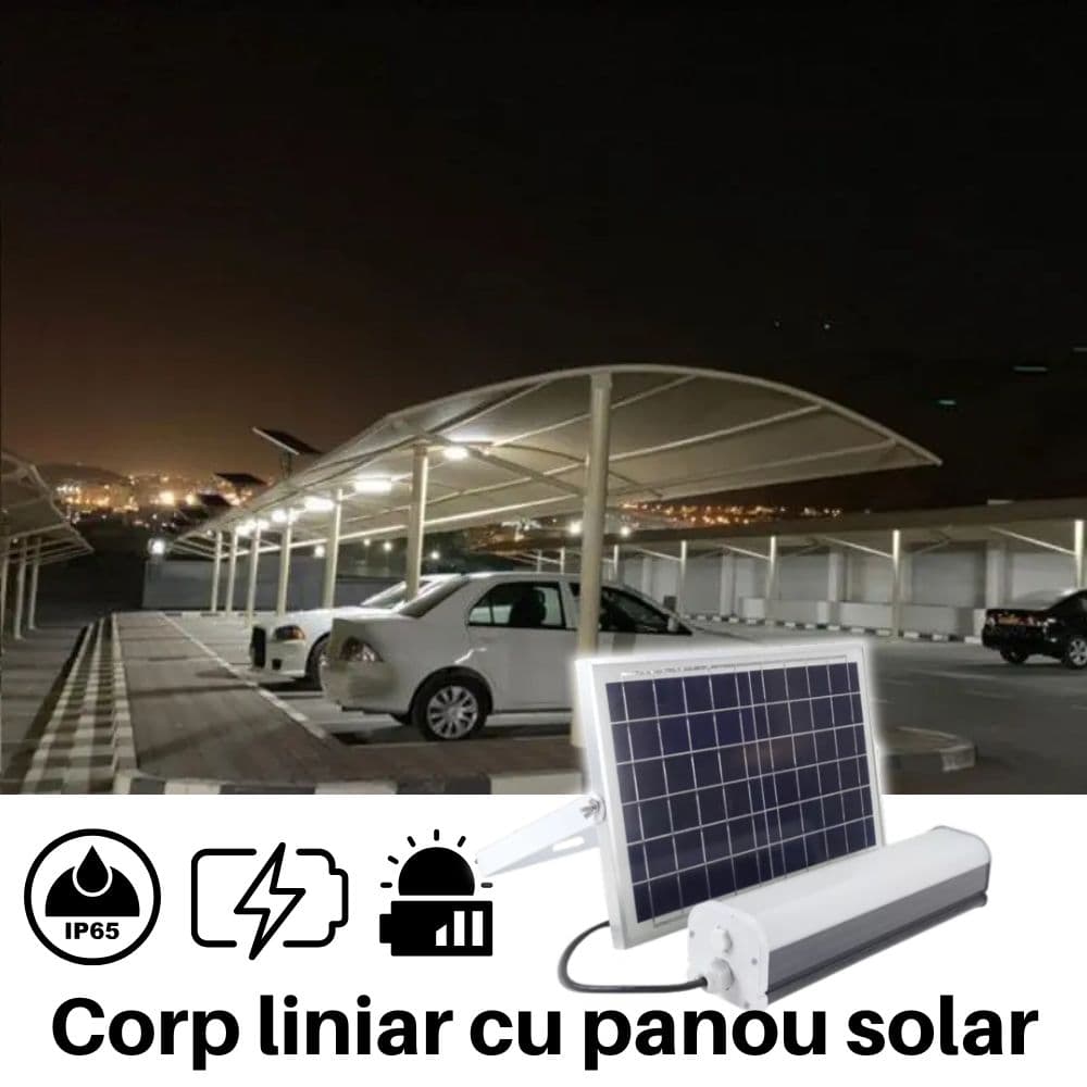 Corp liniar led cu panou solar 6V/6W 300X72X68mm - 30W