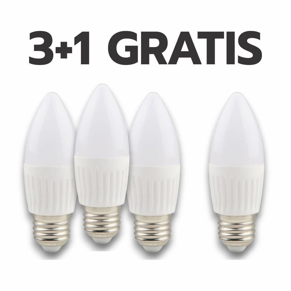 Bec LED lumanare cu baza din ceramica, model C37, dulie E27, 9W=75W, 2700K, lumina calda, 3+1GRATIS
