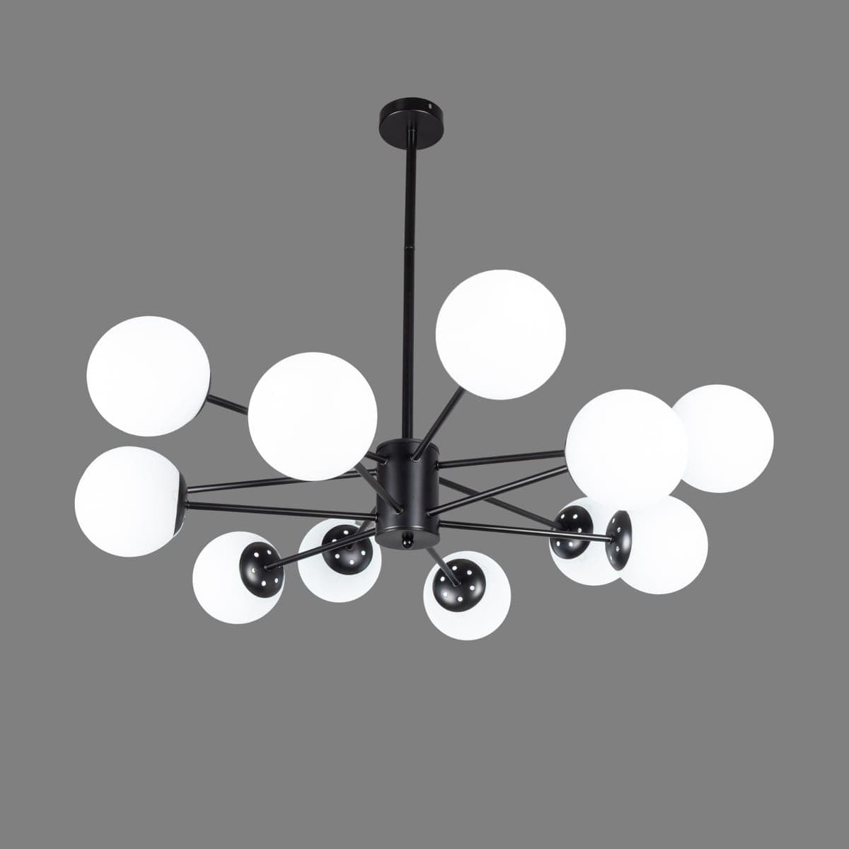 Lustra LED Living 12 Brate Negru – 12xE27, Diametru 90cm