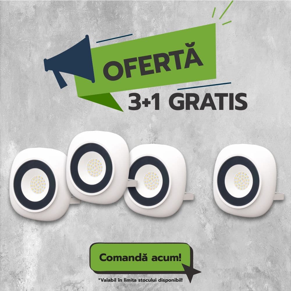 Proiectoare LED Rotunde Iris, 20W=100W, 6400K, lumina rece, alb, 3+1GRATIS