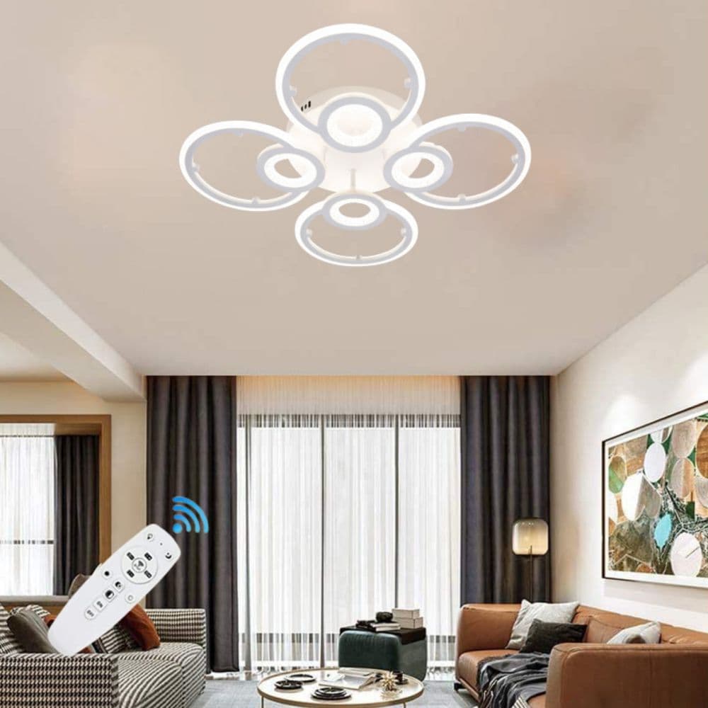 Lustra LED Cercuri Living 8 Brate 96W – Telecomanda IR, 3 Temperaturi, 56cm