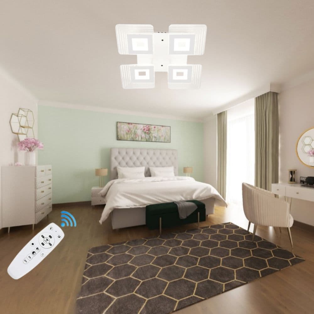 Lustra LED Patrata Living 4 Brate 72W – Telecomanda IR, 3 Temperaturi, 37cm