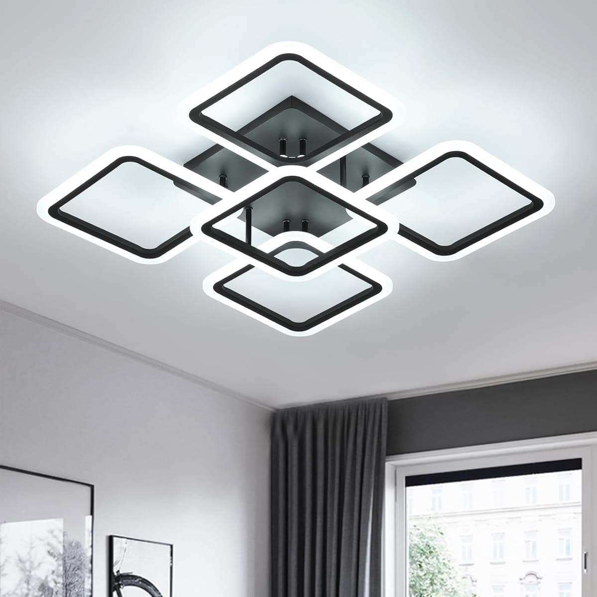 Lustra LED Patrata Neagra Living 5 Brate 104W – 3 Temperaturi de Culoare, 61cm
