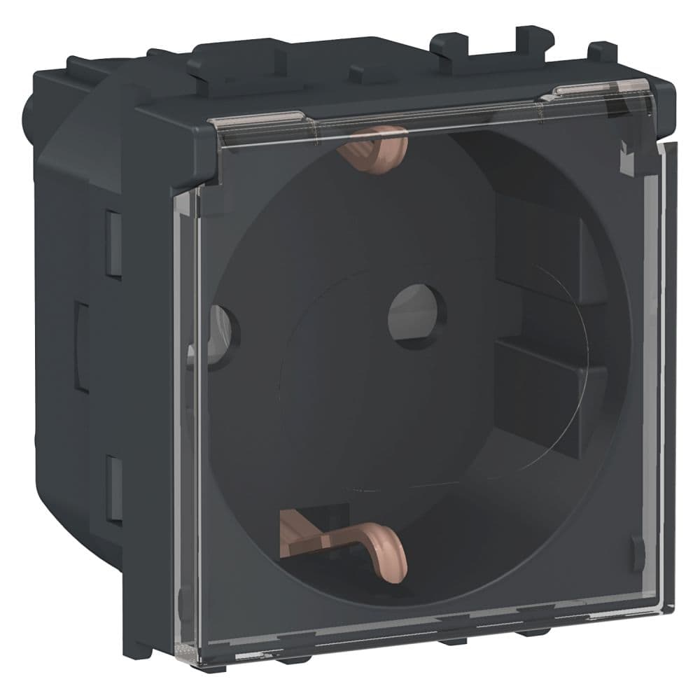 Priza 2P+E obturatoare cu capac Schneider Easy Styl, 2M, negru