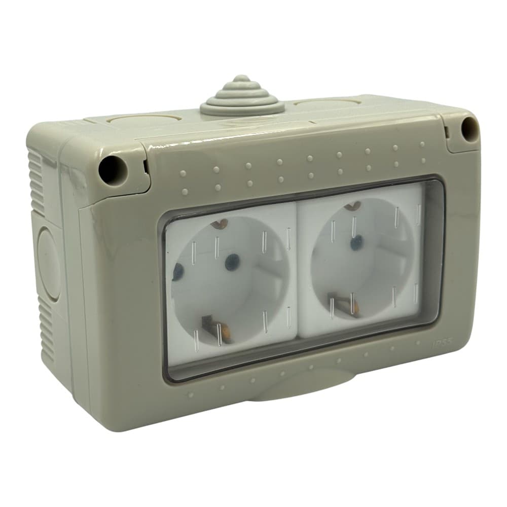 Priza Modulara Dubla cu capac, Antigron, 16A, IP55