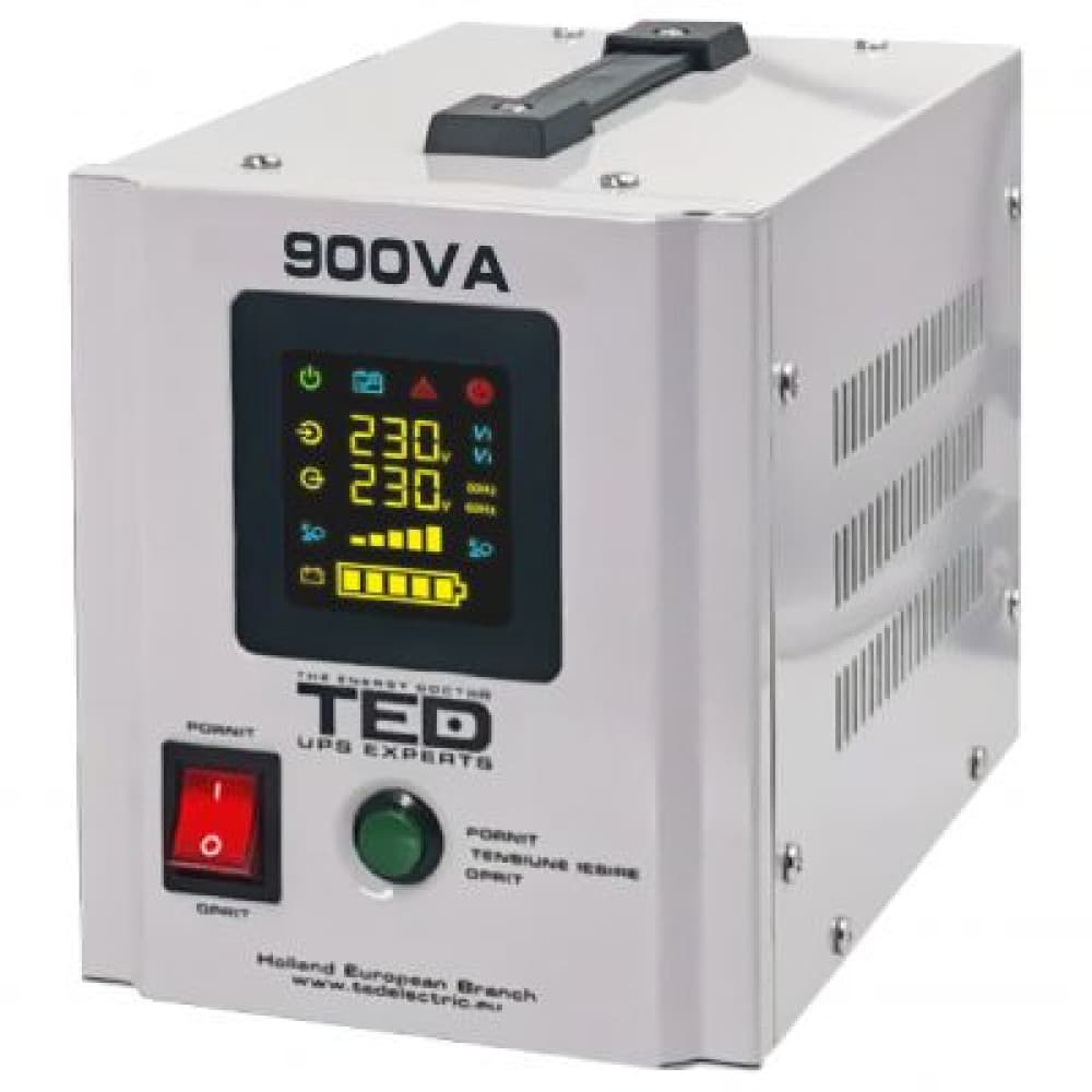 UPS centrala termica 900VA/500W RUNTIME EXTINS TED000361 cu Ecran LCD si Sinusoidala Pura - fara acumulatori