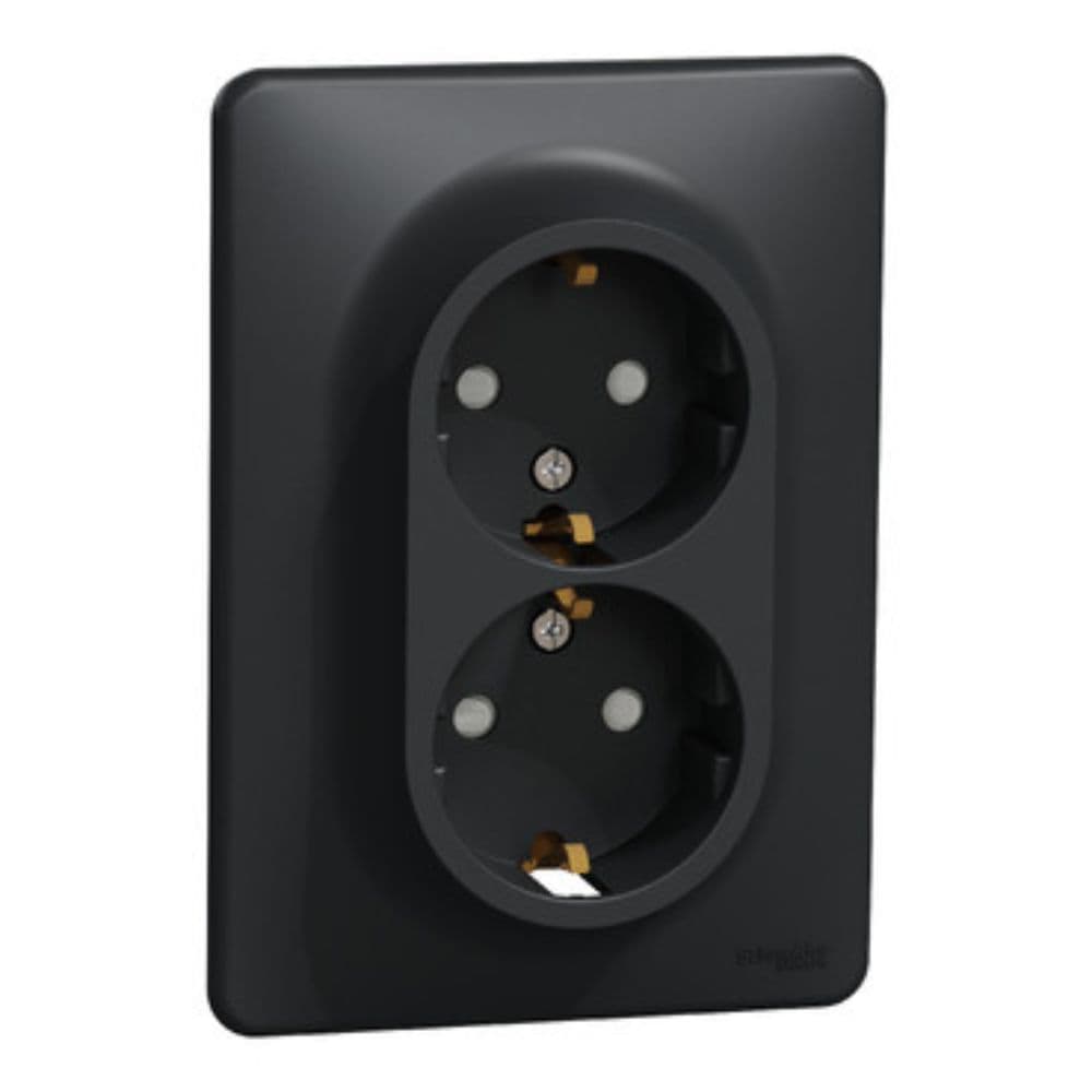 Priza dubla cu impamantare gri antracit Sedna Design Schneider SDD314221
