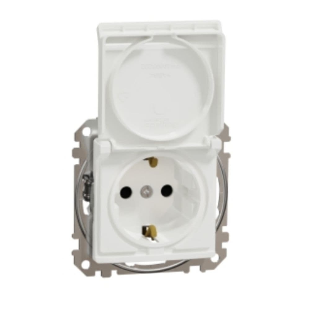 Priza simpla cu impamantare si capac alb Sedna Design Schneider SDD111023