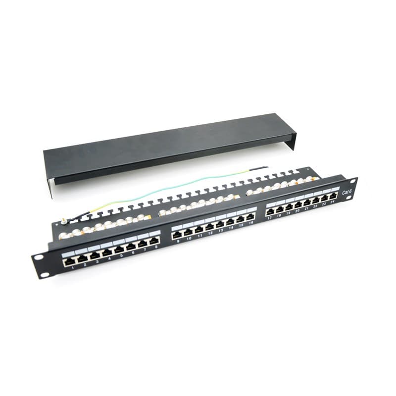 Patch panel 24 porturi, 1U, FTP Cat.6, Krone+110, suport de cabluri integrat - EMTEX